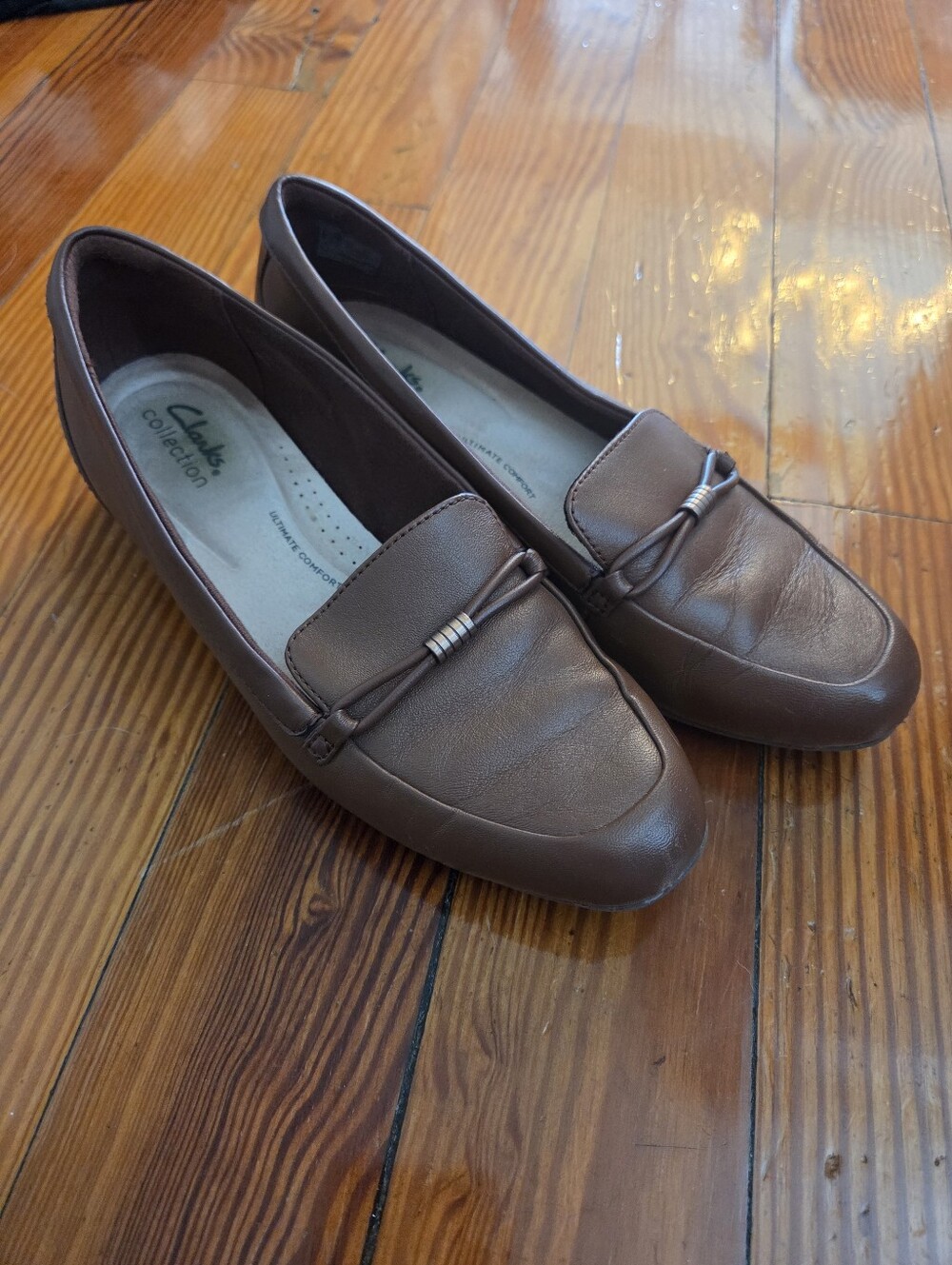 Clarks Brown Leather Slip-On Loafers with Decorative Bit